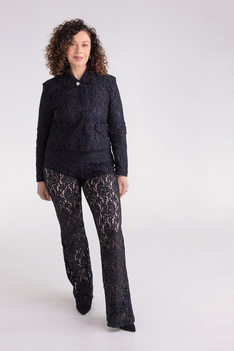 Black-lace-jacket-coord-for-women-sexy-lace-trousers