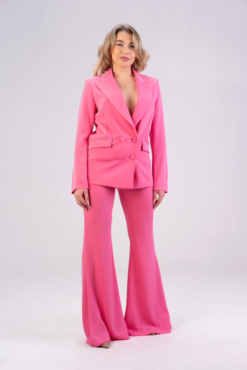 Hot-pink-double-breasted-blazer-jacket-and-flared-trousers-suit-high-quality-co-ords-for-women-from-italy