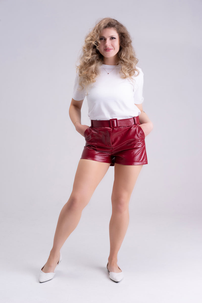 White-cotton-blouse-with-red-shorts-co-ord